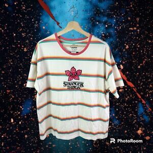 Our Universe NWT Stranger Things Women's 2X Chibi Demogorgon Striped T-Shirt